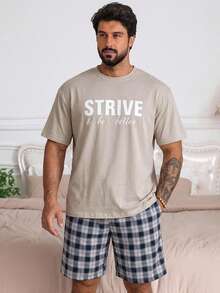 DAZY Men's Summer White Letter Print T-Shirt And Plaid Shorts Loungewear Set - Multicolor - View 7