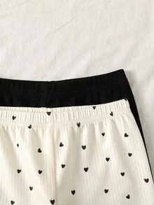 SHEIN 女童春夏季黑色與杏色愛心印花細肩帶上衣與短褲內衣兩件套 - 彩色 - 查看 5