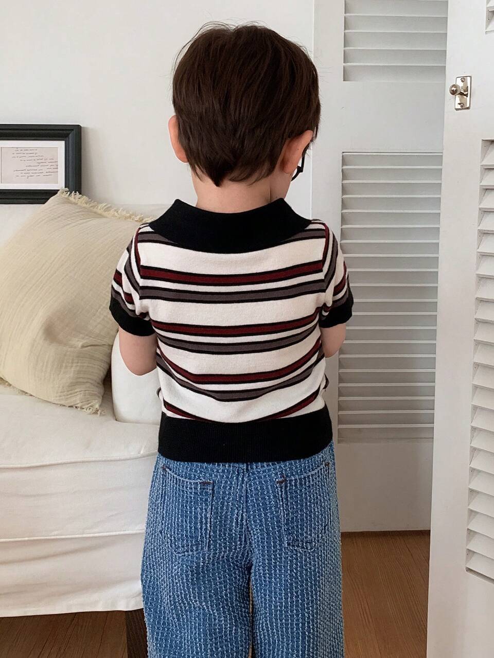 Infant/Toddler (Boy) Polo Collar Striped Short Sleeve Spring/Summer Knit Top