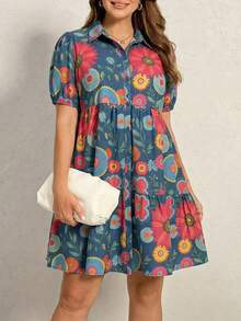 SHEIN LUNE 大码女式碎花休闲花瓣袖口袋连衣裙 - 彩色 - 查看 6