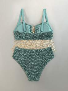 Costavie 2026 Spring/Summer Green Textured Thick Strap Adjustable High Waist U-Shape Decor Bikini Two Pieces Swimwear, Elastic Fabric For Vacation - Army Green - View 5