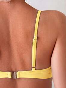 SHEIN Swim 純色海灘俱樂部度假泳衣上衣 奶油黃 夏季性感熱帶派對 - 黃色 - 查看 5