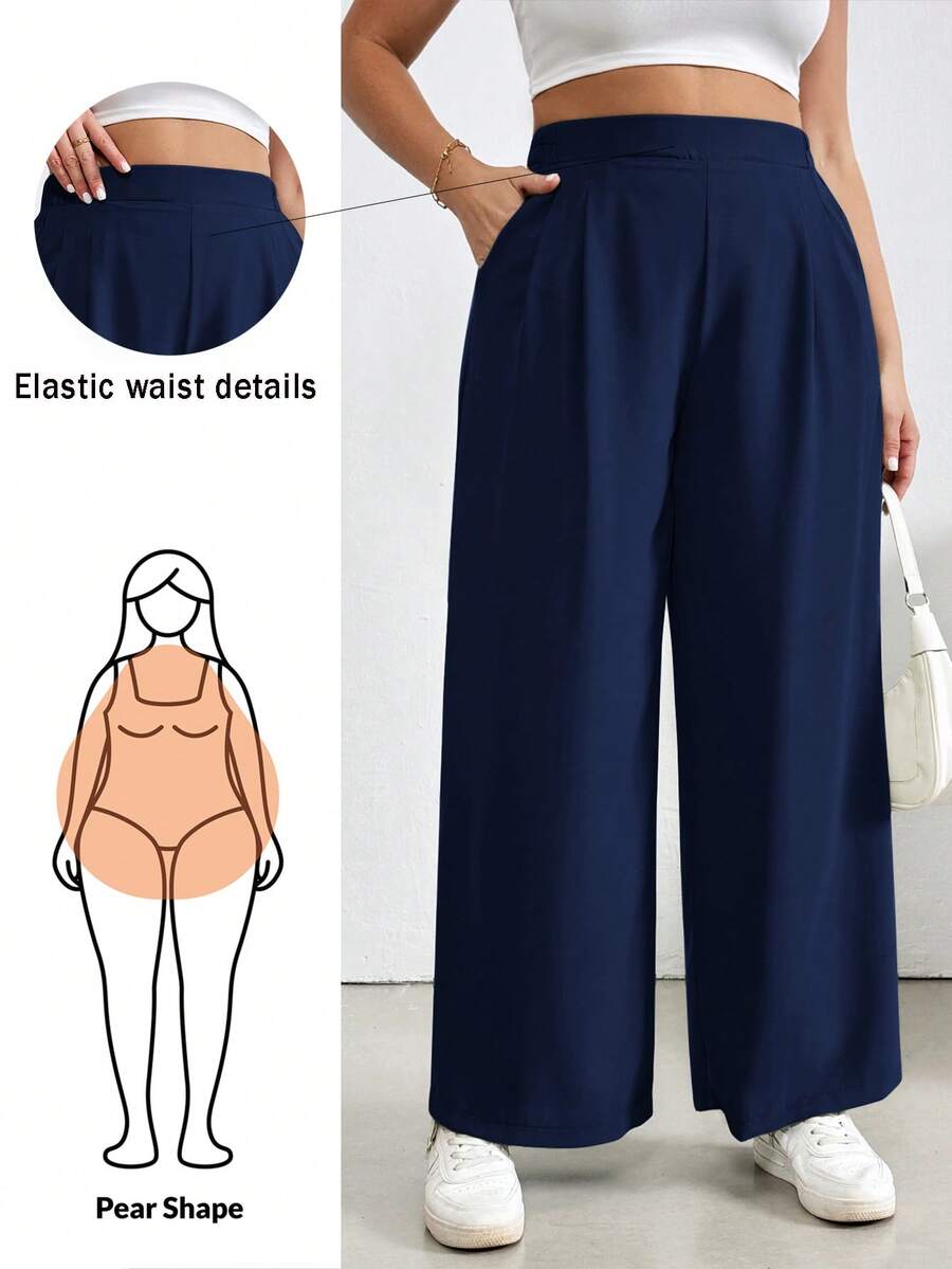 Shapeblank Plus Size Women Mint Green High Waist Pencil Pants Fall - Navy Blue - View 1