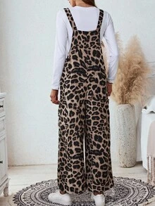 Comfylo Plus Size Leopard Print Wide Leg Jumpsuit - Brown - View 2