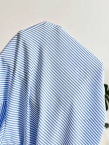SHEIN 孕婦條紋落肩長袖單排扣休閒襯衫 - 藍色 - 查看 3