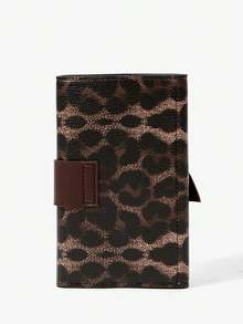 Viva Strut Leopard Print Y2K Punk Short Three-Fold Wallet, Retro Rivet Buckle Belt Shape, Unisex Metal Street Style, Avant-Garde Retro Fashion Card Bag. - Coffee Brown - View 4