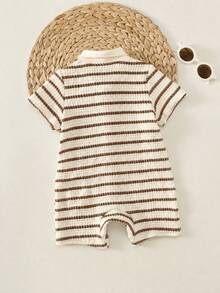 SHEIN Unisex Newborn Baby Boy/Girl Spring/Summer Casual Cute Striped Short Sleeve Romper, Baby Boy Outfit Sets, Baby Boy Summer Clothes, Baby Rompers - Multicolor - View 2