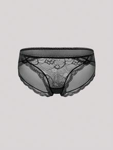 3 piezas Ropa interior de mujer cómoda con estampado de encaje, transparente y calada, sexy de cintura baja - Multicolor - Ver 10