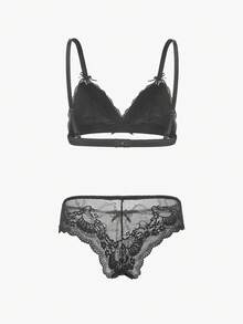 Bisouelle 3pcs Set Solid Color Lace Bralette & Bikini Panty Lingerie Set (No Wire Bra, Triangle Panty)For Summerfor Summer - Multicolor - View 22