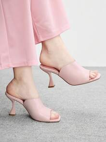 CUCCOO BIZCHIC 女款新款法式風格紋理時尚方頭細跟高跟拖鞋涼鞋 優雅高級百搭仙女風 - 粉色 - 查看 1