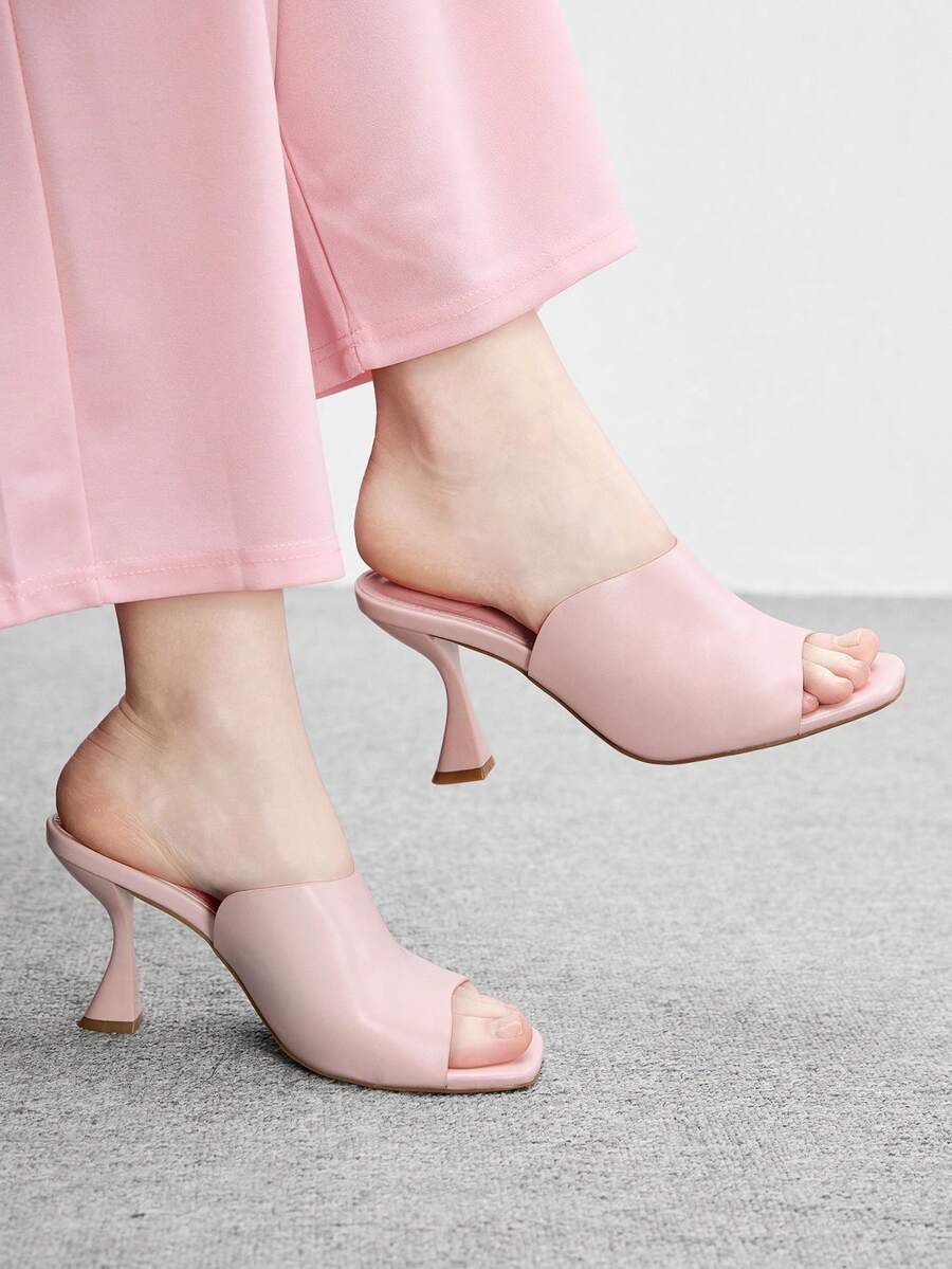 CUCCOO BIZCHIC 女款新款法式風格紋理時尚方頭細跟高跟拖鞋涼鞋 優雅高級百搭仙女風 - 粉色 - 查看 1