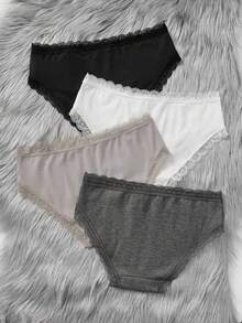 SHEIN 4 件/包 少女女孩 可爱简约舒适蕾丝蝴蝶结装饰弹力腰比基尼内裤 - 彩色 - 查看 2