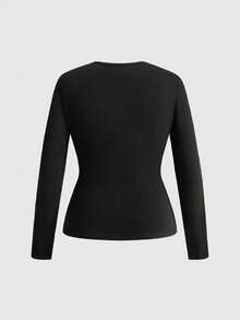 ROMWE Grunge Punk Plus Size Hot Girl Punk Metal Eyelet Design Mesh Hollow Out Patchwork Fitted Long Sleeve T-Shirt - Black - View 3