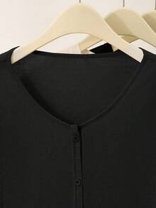 EMERY ROSE Women's Solid Color Casual Versatile Daily Outing Cardigan - Black - View 2