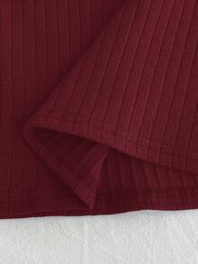 Tween Girl Tween Girls T-Shirts Ribbed Crew Neck Elastic Slim Fit All-Match Versatile Simple Long Sleeve T-Shirt, Comfortable - Burgundy - View 3