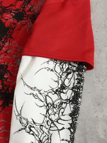 ROMWE MEN Men's Colorblock Patchwork Gothic Print T-Shirt - Red - View 7