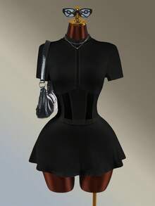 Amplova Women's Mesh Patchwork Sports Sexy Sporty Dress Gym Black Summer - Black - View 9