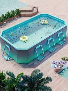 1pc 102.36*65*22 Inch Durable, Wear-Resistant, Foldable In-Ground Swimming Pool, Made Of PVC, Rectangular Outdoor Folding Water Play Pool, Perfect For Family Fun, Suitable For Ages 14 And Up - C - View 1