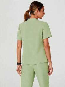 TaskEZ Blusa de trabajo de manga corta de unicolor para mujer - Verde - Ver 2