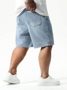 Manfinity Homme Men Plus Size Loose Fit Casual Denim Shorts Baggy Jorts Plain Light Blue Work Basic Going Out Hang Out Commute College - Light Wash - View 2
