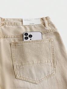 SWAVVY Men's Casual Washed Straight Leg Jeans - Khaki - View 6