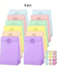 1/6/12/24pcs 8 Inch Kraft Paper Gift Bags With Handles Small Party Favor Bags Pastel Macaron Colorful Rainbow For Birthday Wedding Holiday Celebration Home Storage Decoration - multicolor - View 9