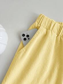 Elamini Solid Color Halter Top + Wide Leg Jeans Set Vacation Light Yellow Summer Casual Sexy Beach - Light Yellow - View 6