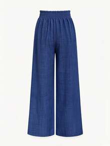 Elenzga Spring/Autumn Metal Ring Wide Leg Pleated Waist Trousers - Blue - View 2