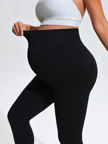 SHEIN Maternity Solid Color Casual Versatile Daily Wear Sports Long Pants - Black - View 6