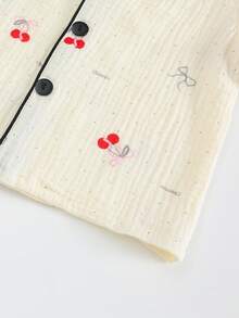 Conjunto de ropa de estar en casa de doble capa de hilo de algodón con estampado de lazos de cereza, suave & cómodo - Albaricoque - Ver 4
