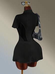 Amplova Women's Mesh Patchwork Sports Sexy Sporty Dress Gym Black Summer - Black - View 8
