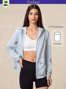 OutZeal Women Sports Jacket Gym Workout Lightweight Packable Hooded Outdoor Jacket Summer - Blue - View 1