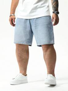 Manfinity Homme Men Plus Size Loose Fit Casual Denim Shorts Baggy Jorts Plain Light Blue Work Basic Going Out Hang Out Commute College - Light Wash - View 4