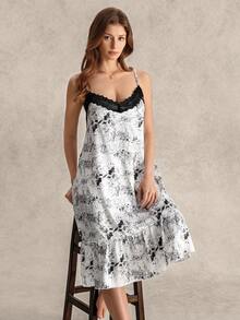 EverLounge Women's Floral Print Elegant Lace Camisole Nightgown - Multicolor - View 1