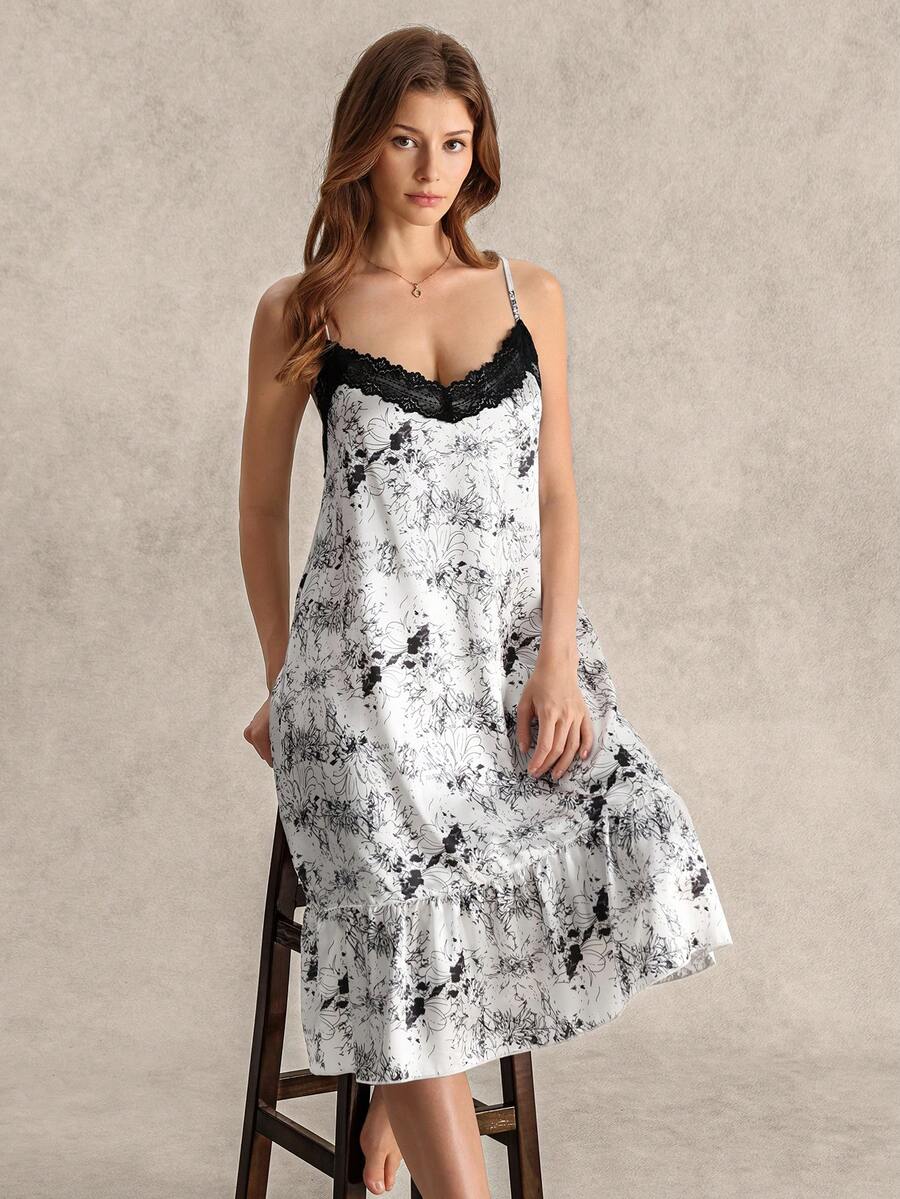 EverLounge Women's Floral Print Elegant Lace Camisole Nightgown - Multicolor - View 1