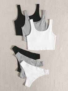 Lowkey Lull 3 Sets Rib Knit PJ Set - Multicolor - View 2