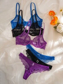 Divavoom 女款蕾絲鋼圈薄罩杯舒適內衣套裝 (6件/套) - 彩色 - 查看 6