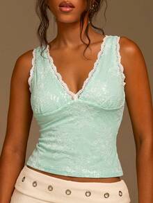 Athîral Women's Elegant Cute Lace Sequin Top, Summer , Music Festival Vacation , Party Top, Beach Vacation , Holiday Mint Green - Mint Green - View 4