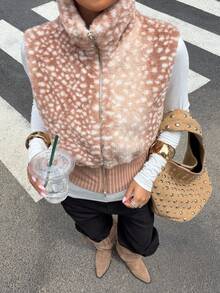 Muchica Women's Stand Collar Zipper Fashion Versatile Winter Faux Fur Vest - Brown - View 3