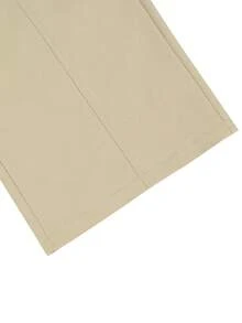 Manfinity Homme 男士素色休閒口袋鈕扣商務寬鬆長褲 - 卡其色 - 查看 5