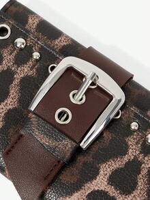 Viva Strut Leopard Print Y2K Punk Short Three-Fold Wallet, Retro Rivet Buckle Belt Shape, Unisex Metal Street Style, Avant-Garde Retro Fashion Card Bag. - Coffee Brown - View 5