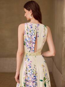 MOTF PREMIUM VESTIDO CON CUELLO EN V ESTAMPADO FLORAL Y ENCAJE EN CONTRASTE - Albaricoque - Ver 5