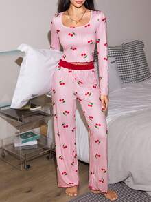 Lowkey Lull Conjunto de mujer con estampado de rayas lindo - Multicolor - Ver 1