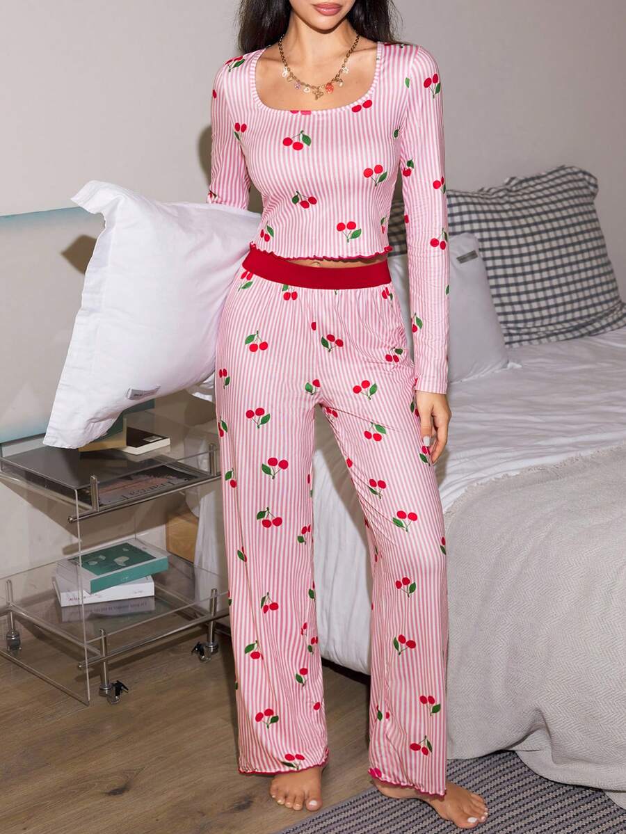 Lowkey Lull Conjunto de mujer con estampado de rayas lindo - Multicolor - Ver 1