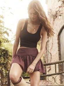 Aralina Pinstripe Low Rise Ruffle Hem Y2K Inspired Festival Outfits Vacation Going Out Mini Skirt - Burgundy - View 7