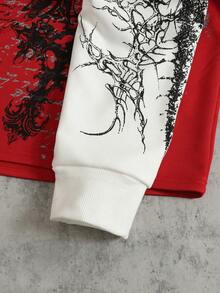 ROMWE MEN Men's Colorblock Patchwork Gothic Print T-Shirt - Red - View 4