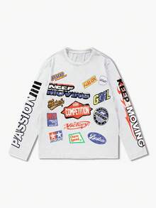 ROMWE MEN Street Life Men's Letter Print Long Sleeve T-Shirt, Suitable For Daily Wear In Spring And Summer - White - View 5