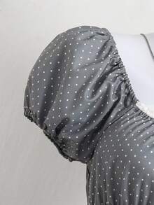 SHEIN 青少年女孩波點蕾絲飾邊荷葉邊休閒百搭日常穿著襯衫 - 灰色 - 查看 4