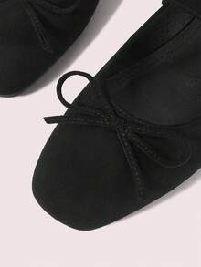 CUCCOO DOLLMOD Women's Shoes Spring And Summer Versatile Bow Buckle Small Square Toe Flat Heel Suede Mary Jane Shoes Commuter Casual Wear - Black - View 4