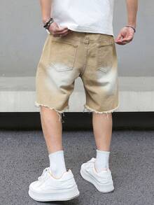 Manfinity EMRG Quần short denim thường ngày tua rua có túi bên hông dành cho nam - Màu Khaki - Xem 2